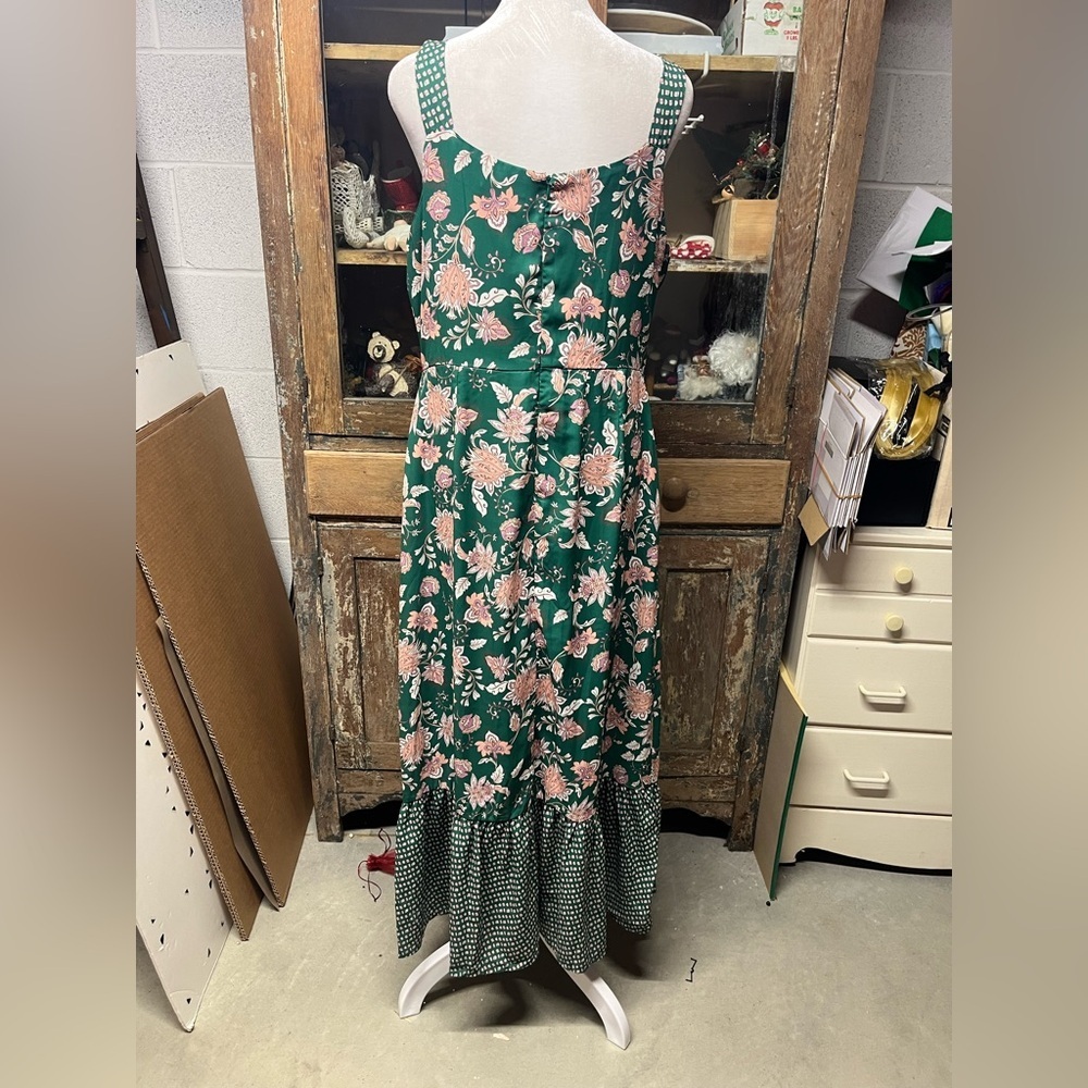 Mila Mae Green Peach Floral Sleeveless Dress Ruffle Hem Size L - Picture 4 of 8